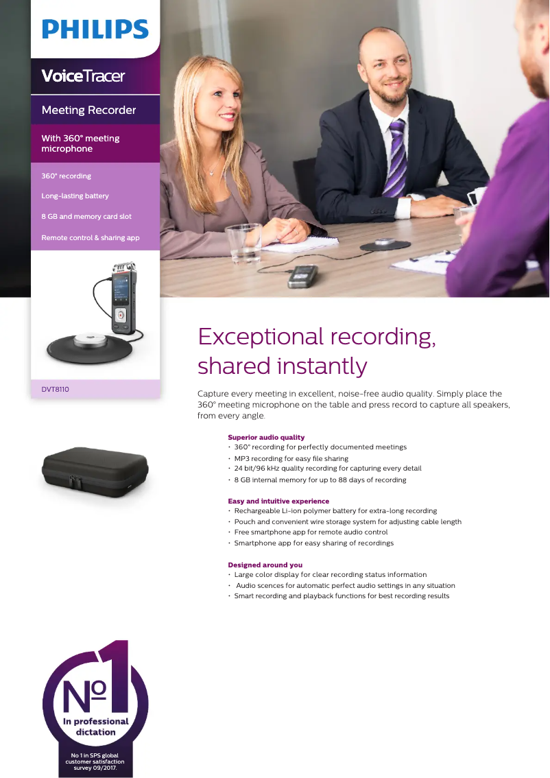 Page n°1 - Fiche technique Philips Voice Tracer DVT8110