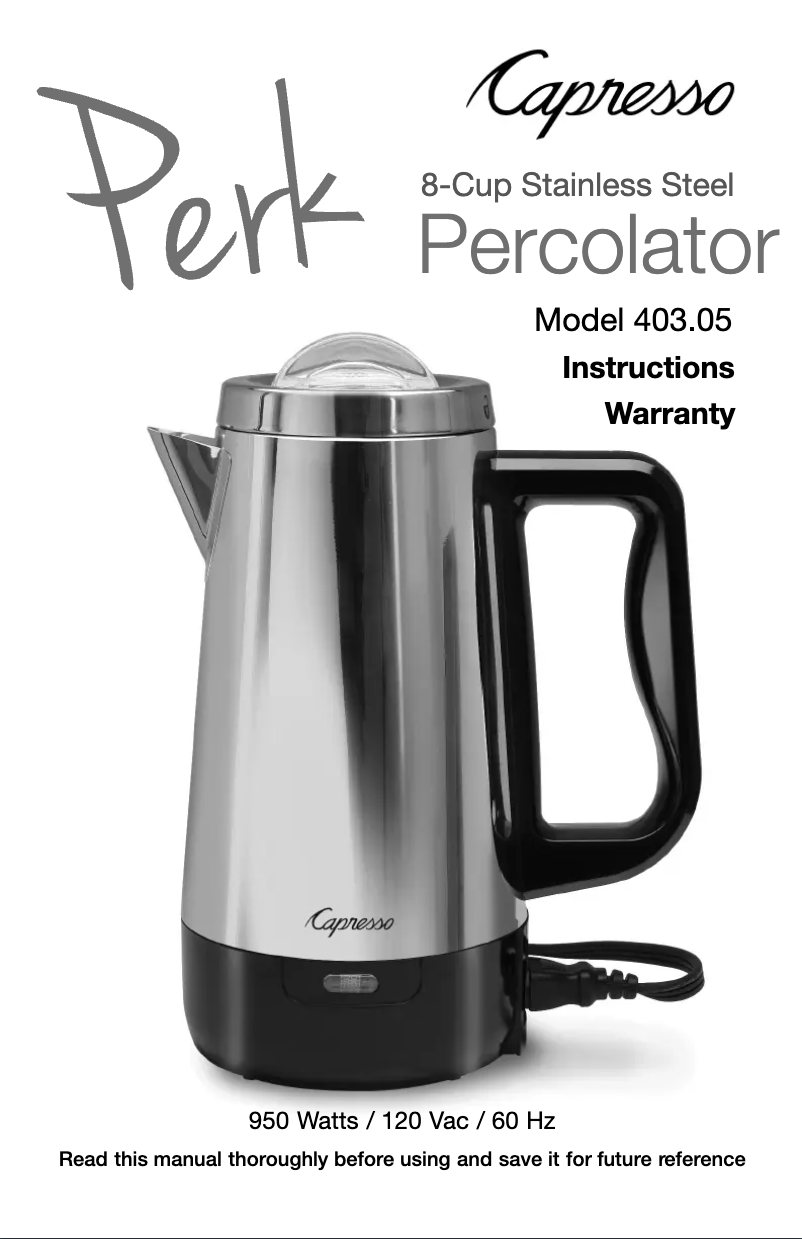 Page 1 de la notice Manuel utilisateur Capresso Perk