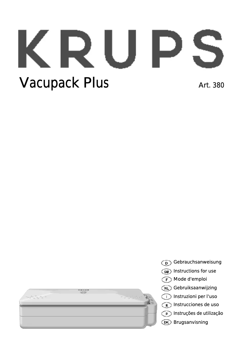 Page 1 de la notice Manuel utilisateur Krups Vacupack Plus 380