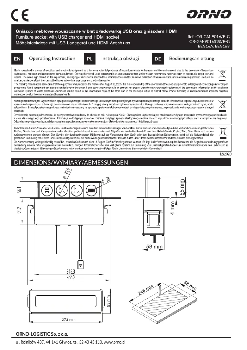 Image de la première page du manuel de l'appareil OR-GM-9016