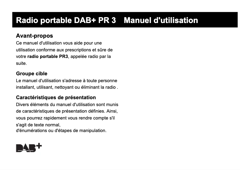 Image de la première page du manuel de l'appareil DAB PR 3