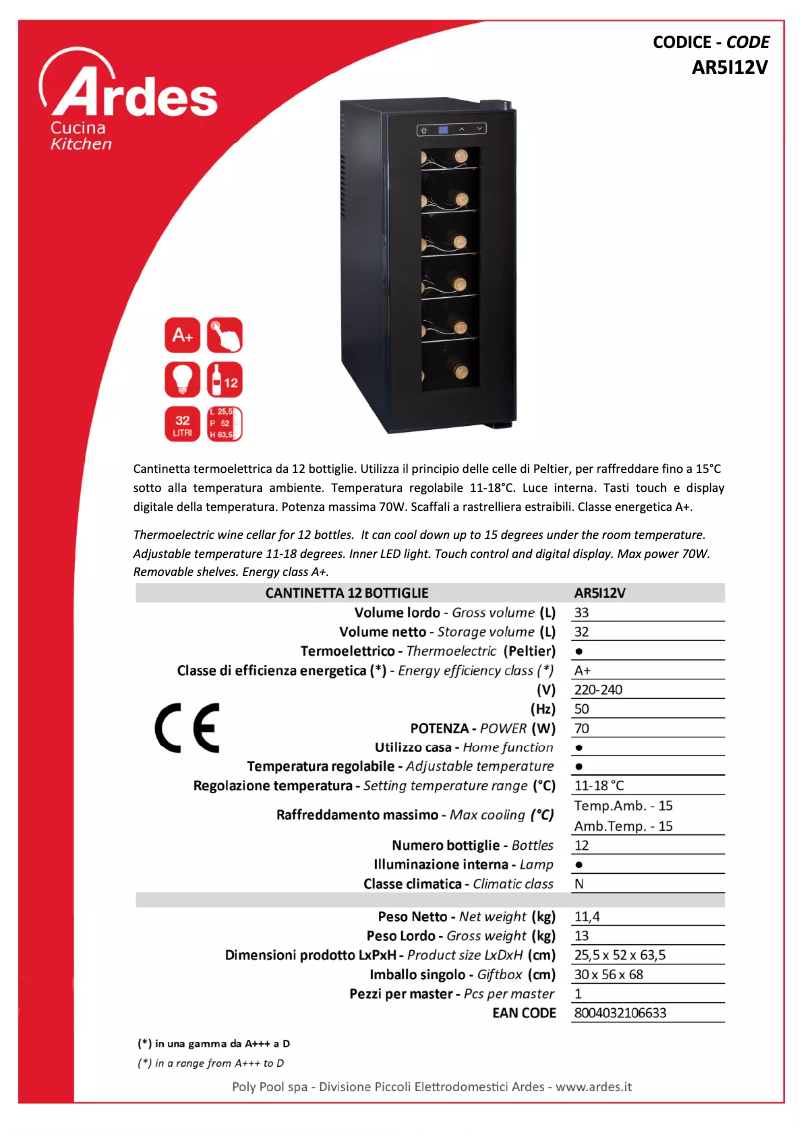 Página 1 del manual Ficha técnica Ardes AR5I12V