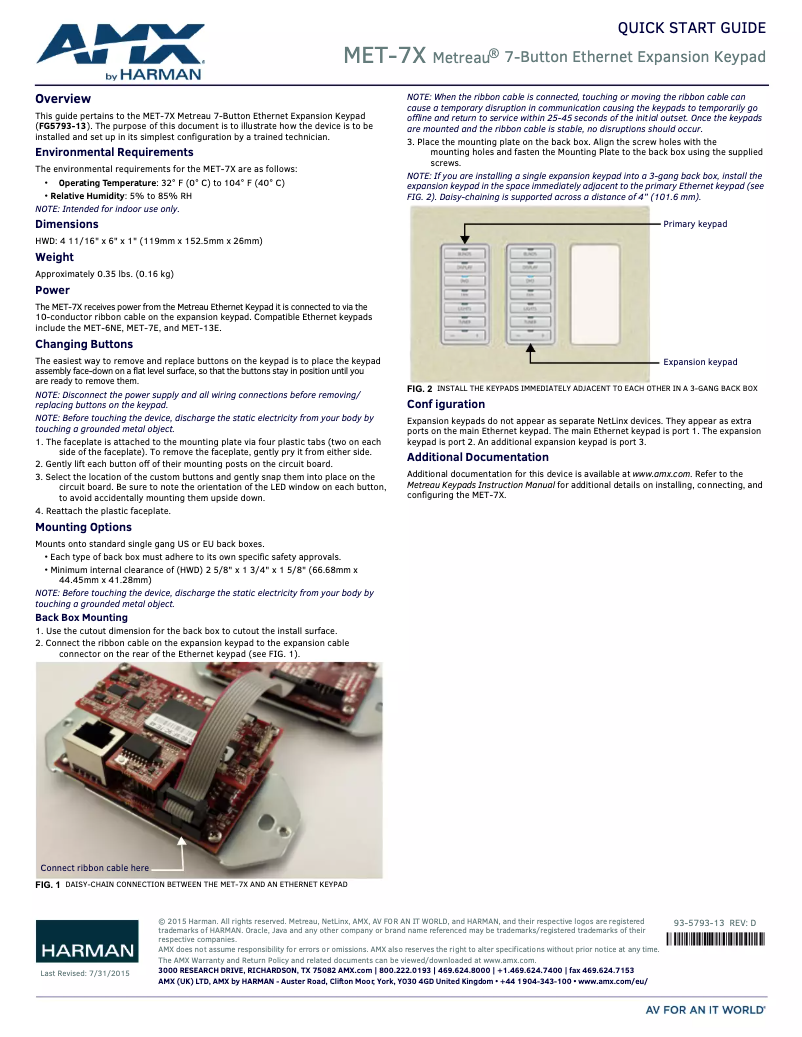 Page n°1 - Guide de démarrage rapide AMX Metreau MET-7X