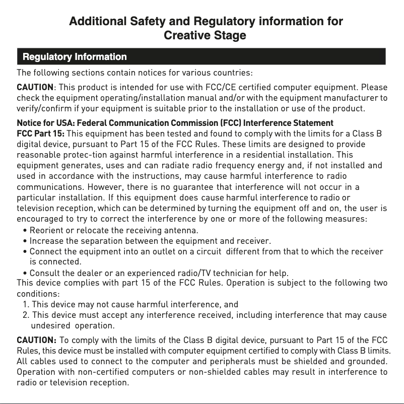 Page 1 de la notice Instructions de sécurité Creative Stage