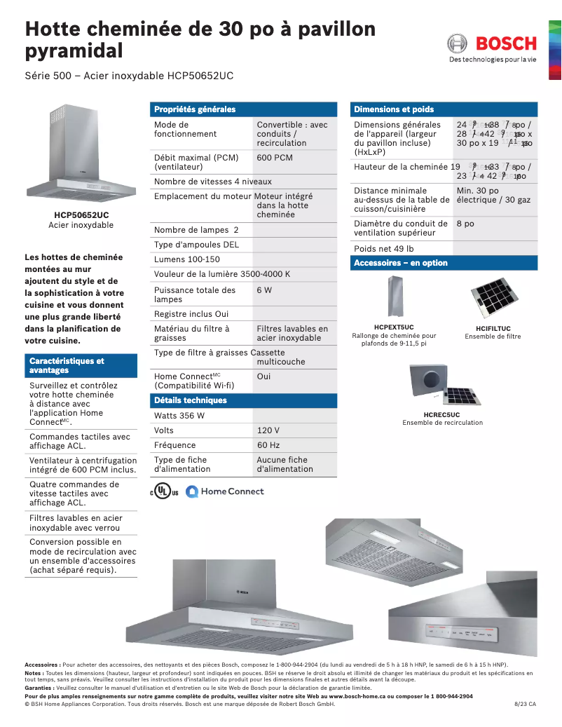 Page 1 of the manual Technical Sheet Bosch HCP50652UC