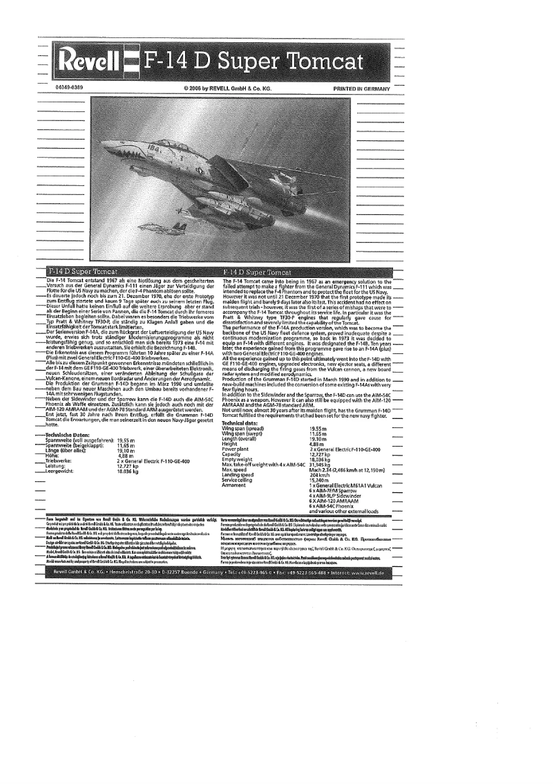 Page 1 de la notice Manuel utilisateur Revell F-14D Super Tomcat