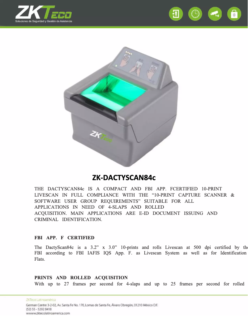Página 1 del manual Manual de usuario ZKTeco ZK-DACTYSCAN84c