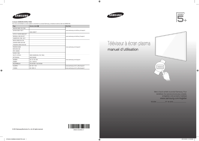 Page 1 de la notice Guide d'installation Samsung PA60H5000AK
