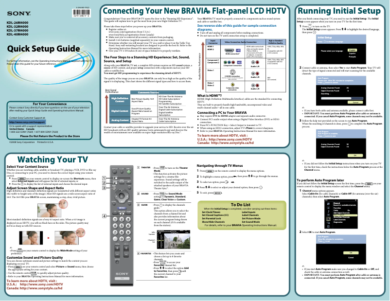 Page n°1 - Guide d'installation Sony Bravia KDL-32M4000