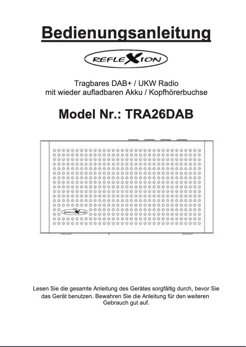 Page 1 de la notice Manuel utilisateur Reflexion TRA26DAB