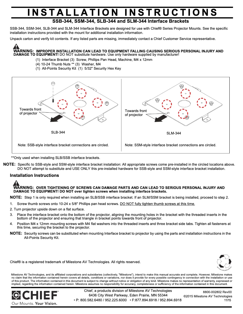 Page n°1 - Manuel utilisateur Chief SLB344