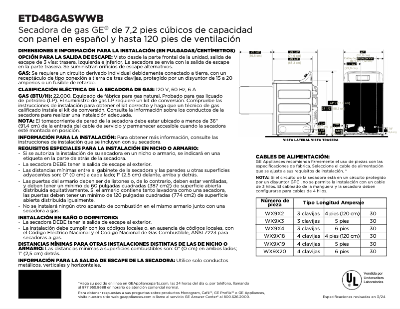 Page n°1 - Fiche technique GE ETD48GASWWB