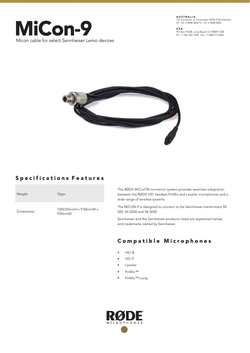 Page 1 de la notice Manuel utilisateur Røde MiCon-9