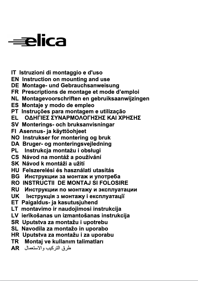 Page n°1 - Manuel utilisateur Elica Menhir Soft IX/A