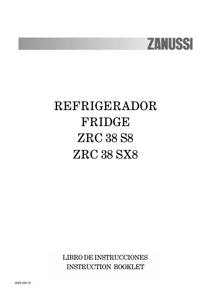 Page n°1 - Manuel utilisateur Zanussi ZRC38S8