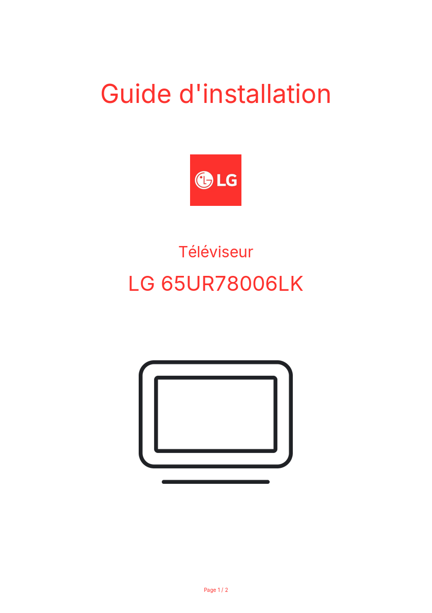 Page n°1 - Guide d'installation LG 65UR78006LK