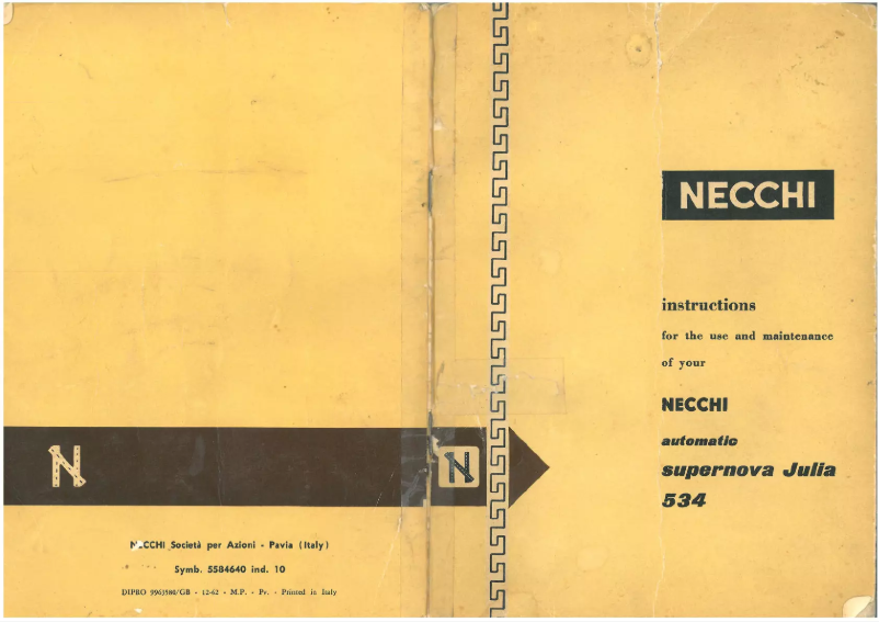 Page 1 de la notice Manuel utilisateur Necchi Supernova Julia 534