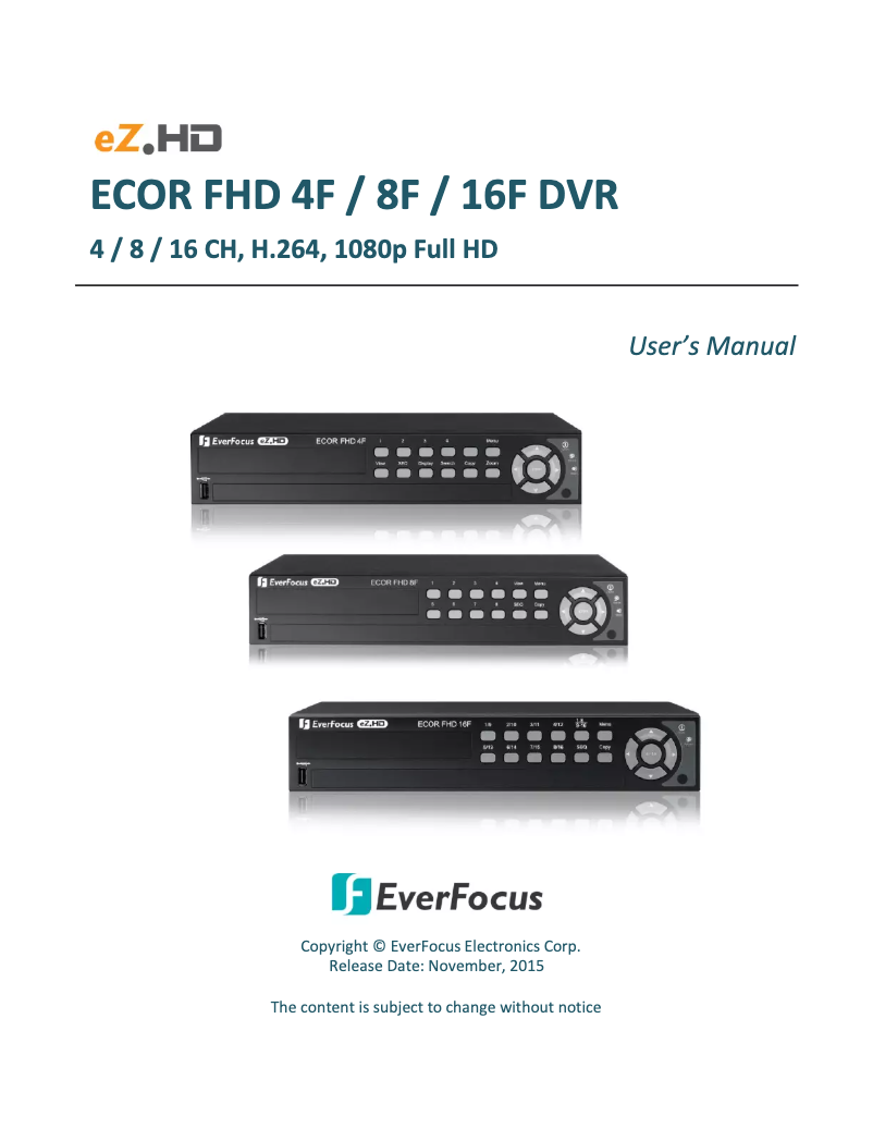 Page n°1 - Manuel utilisateur EverFocus ECOR FHD