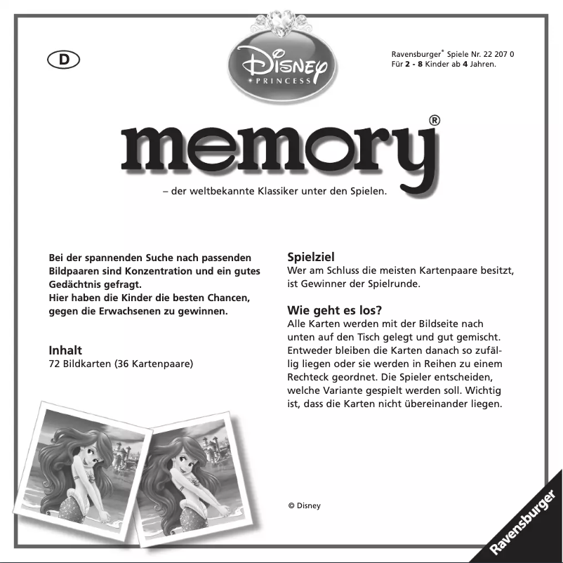 Image de la première page du manuel de l'appareil Memory Disney Princess