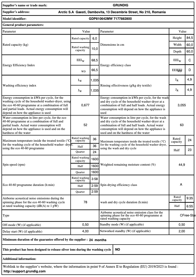 Page n°1 - Fiche technique Grundig GDP 810642 MW