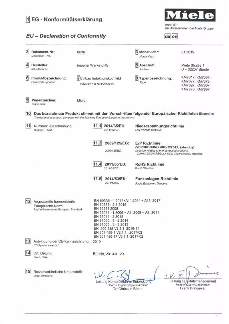 Page n°1 - Mode d'emploi Miele KM 7899 FL