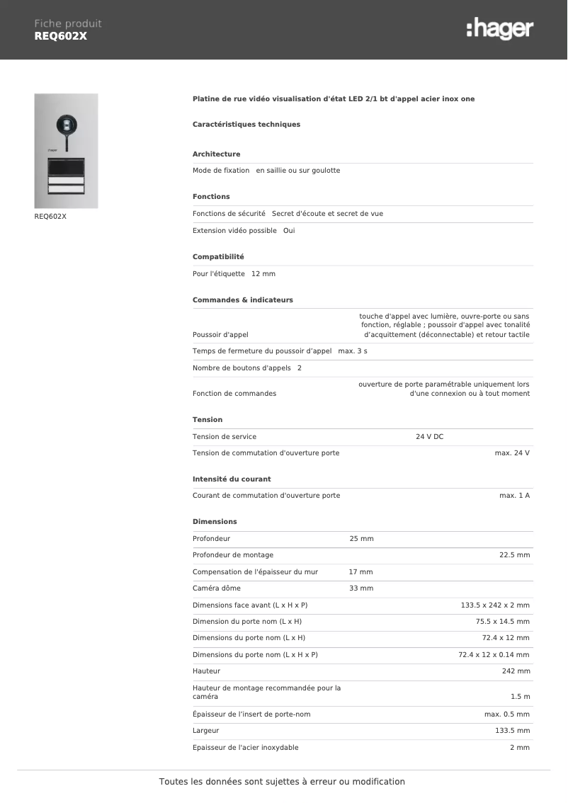 Image de la première page du manuel de l'appareil REQ602X