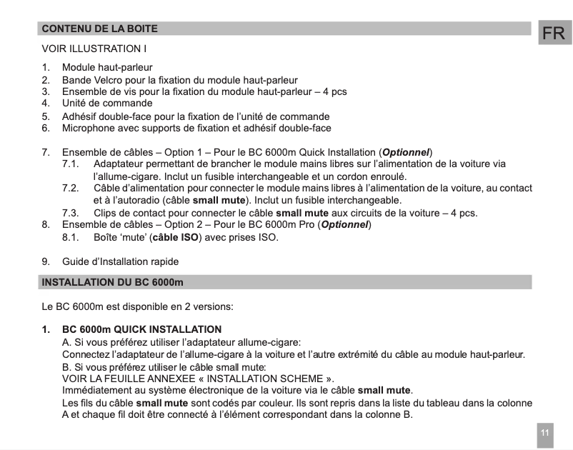 Page n°1 - Manuel utilisateur Mr. Handsfree BC 6000m