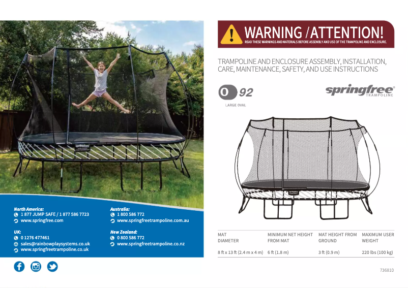 Page 1 de la notice Manuel utilisateur Springfree Large Oval O92