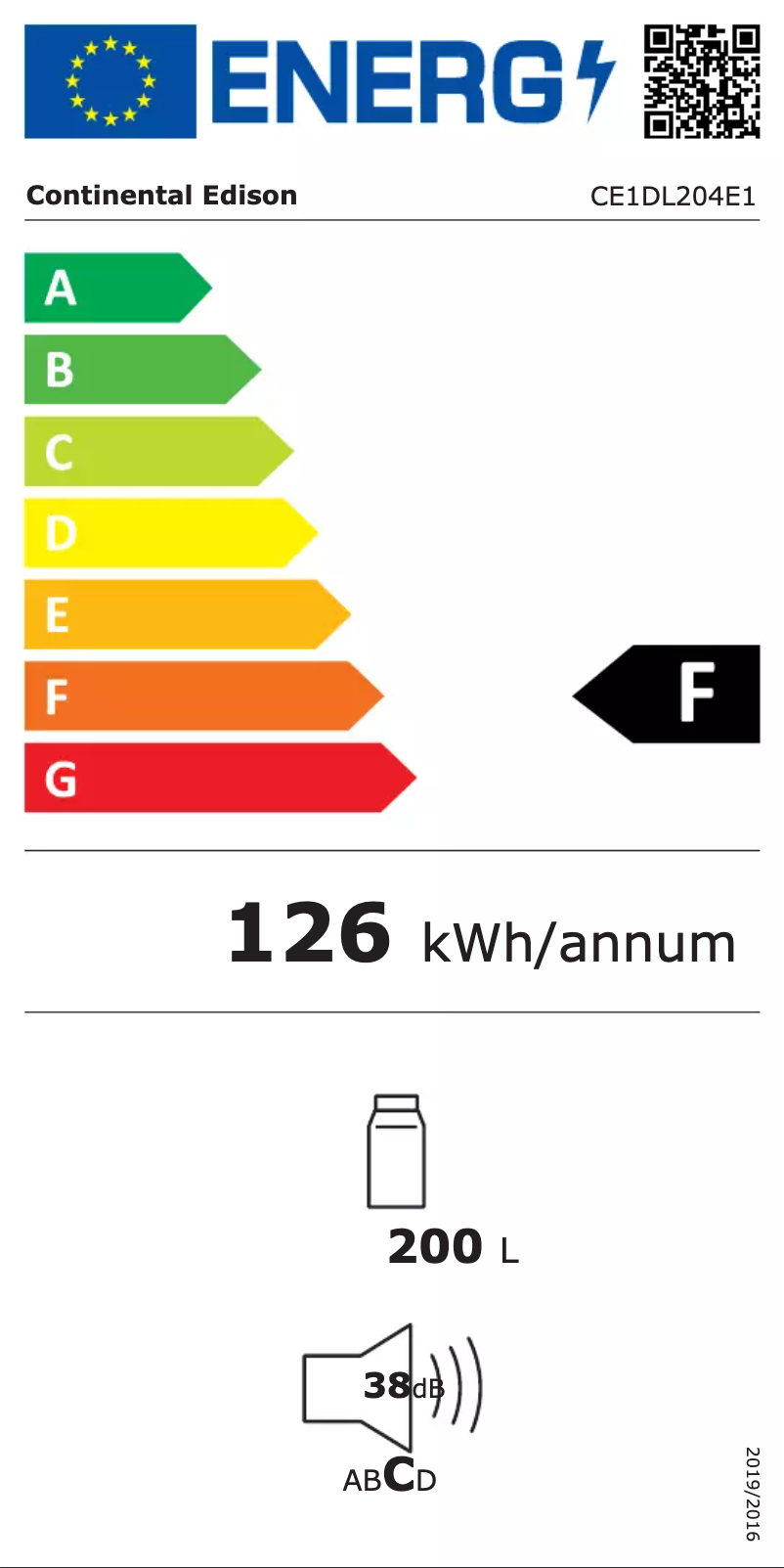 Page n°1 - Label énergétique Continental Edison CE1DL204E1