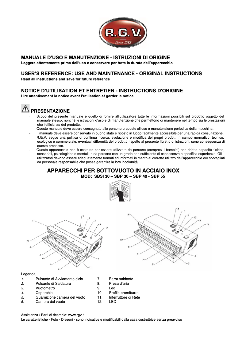 Page 1 de la notice Manuel utilisateur RGV SBP 30