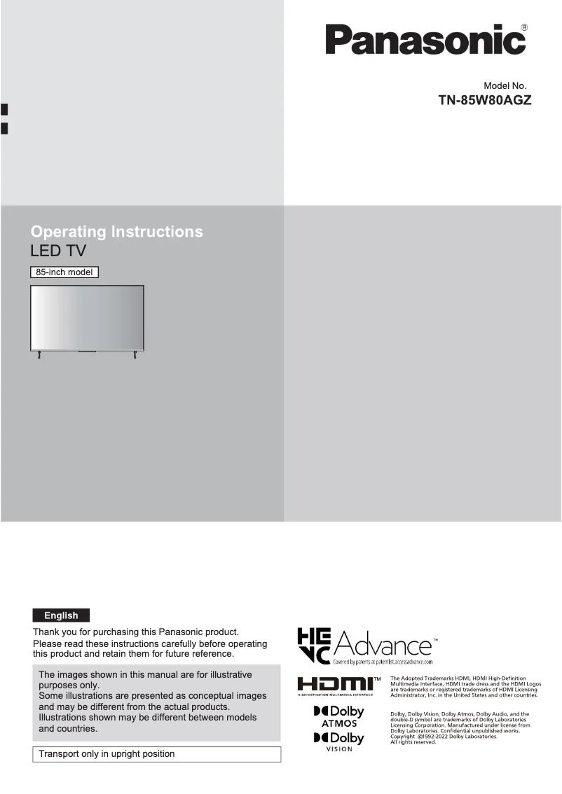 Page 1 de la notice Manuel utilisateur Panasonic TN-85W80AGZ