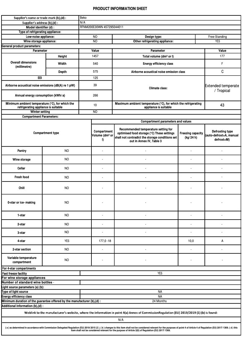 Page n°1 - Brochure Beko RFNM200E30WN