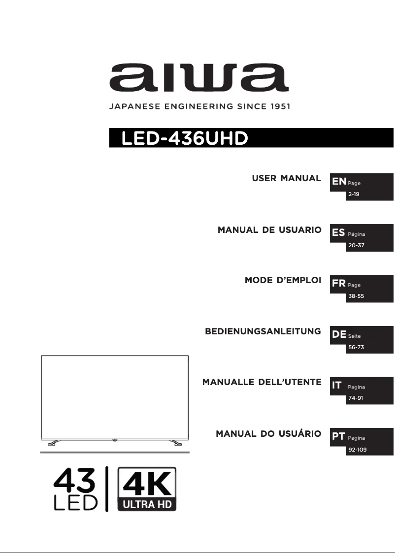Page 1 de la notice Manuel utilisateur Aiwa LED436UHD