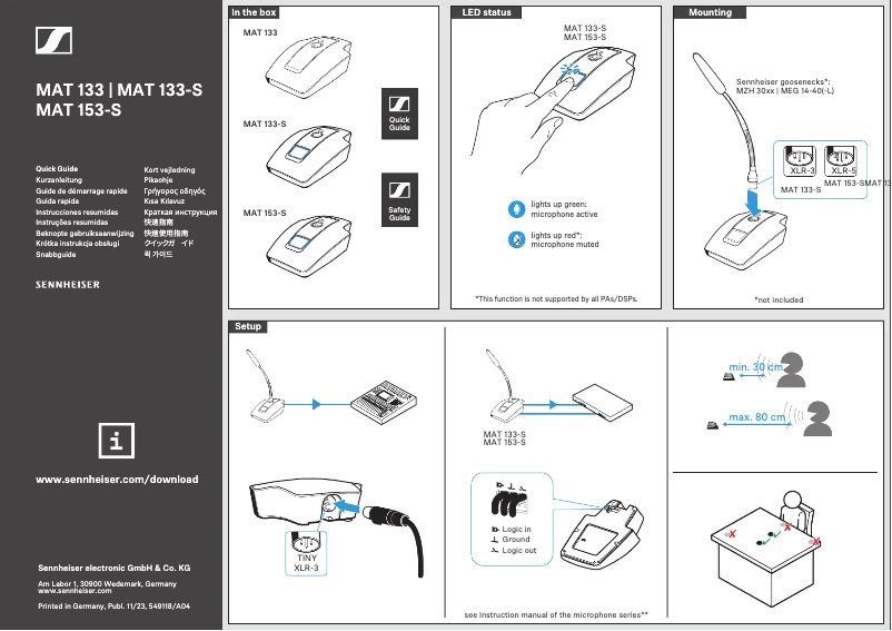 Page 1 de la notice Manuel utilisateur Sennheiser MAT 133-S