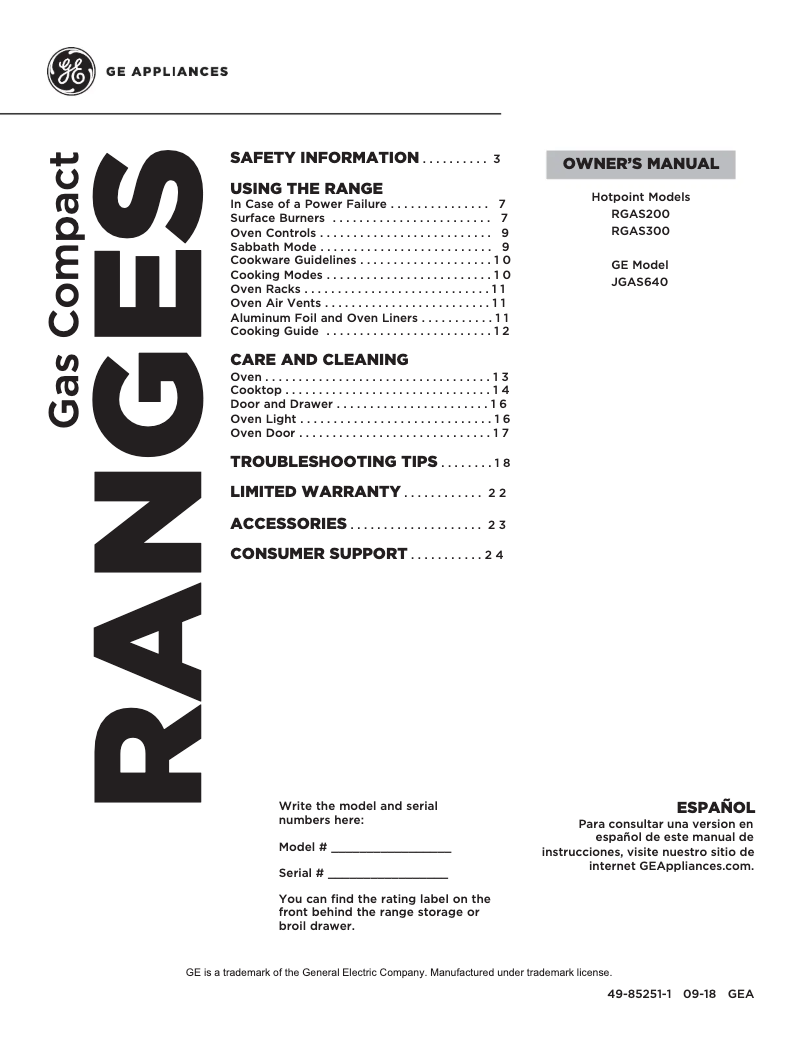 Image de la première page du manuel de l'appareil RGAS300DMWW