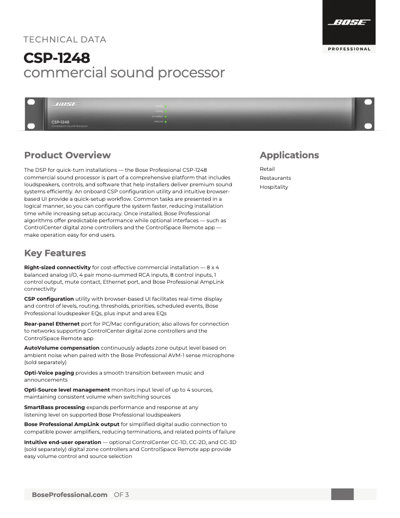 Page n°1 - Fiche technique Bose CSP-1248