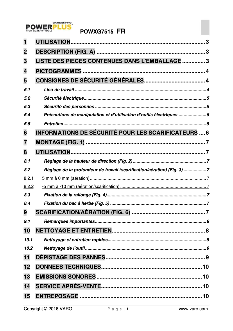 Page 1 de la notice Manuel utilisateur PowerPlus POWXG7515