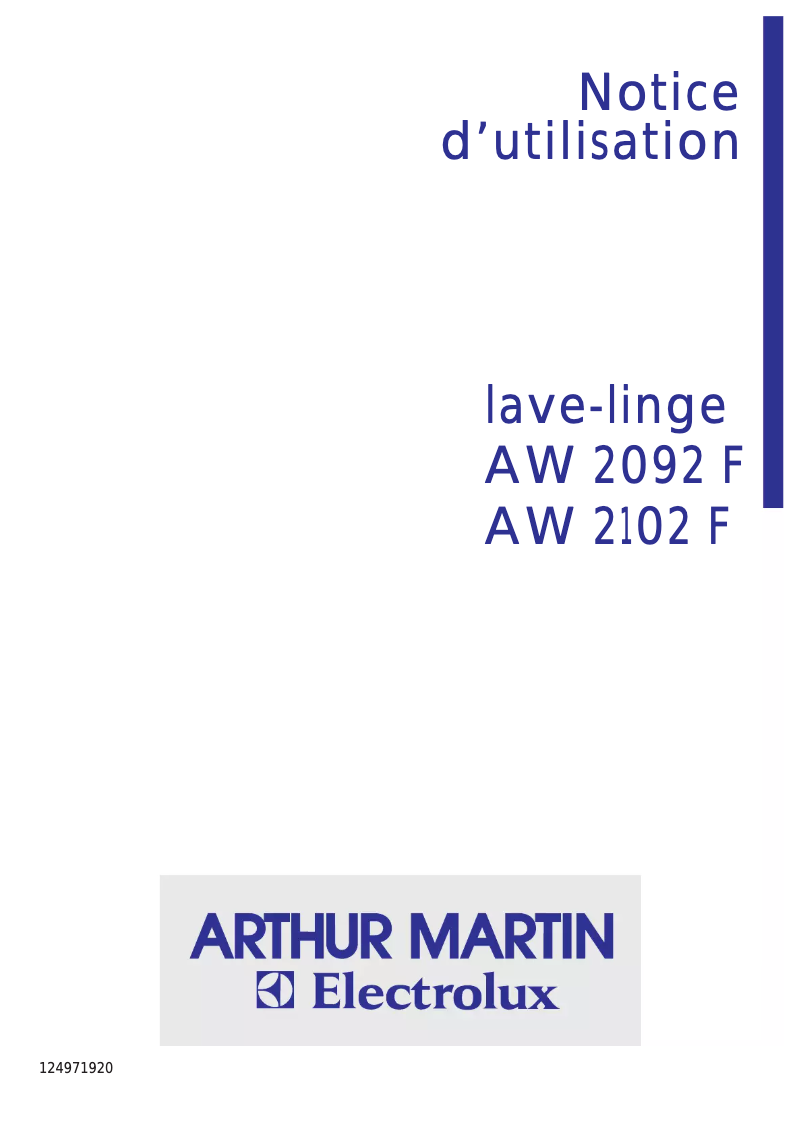 Page n°1 - Manuel utilisateur Arthur Martin-Electrolux AW 2102 F