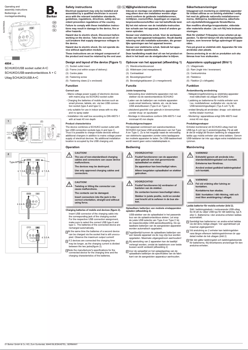 Page 1 de la notice Manuel utilisateur Berker 48041606