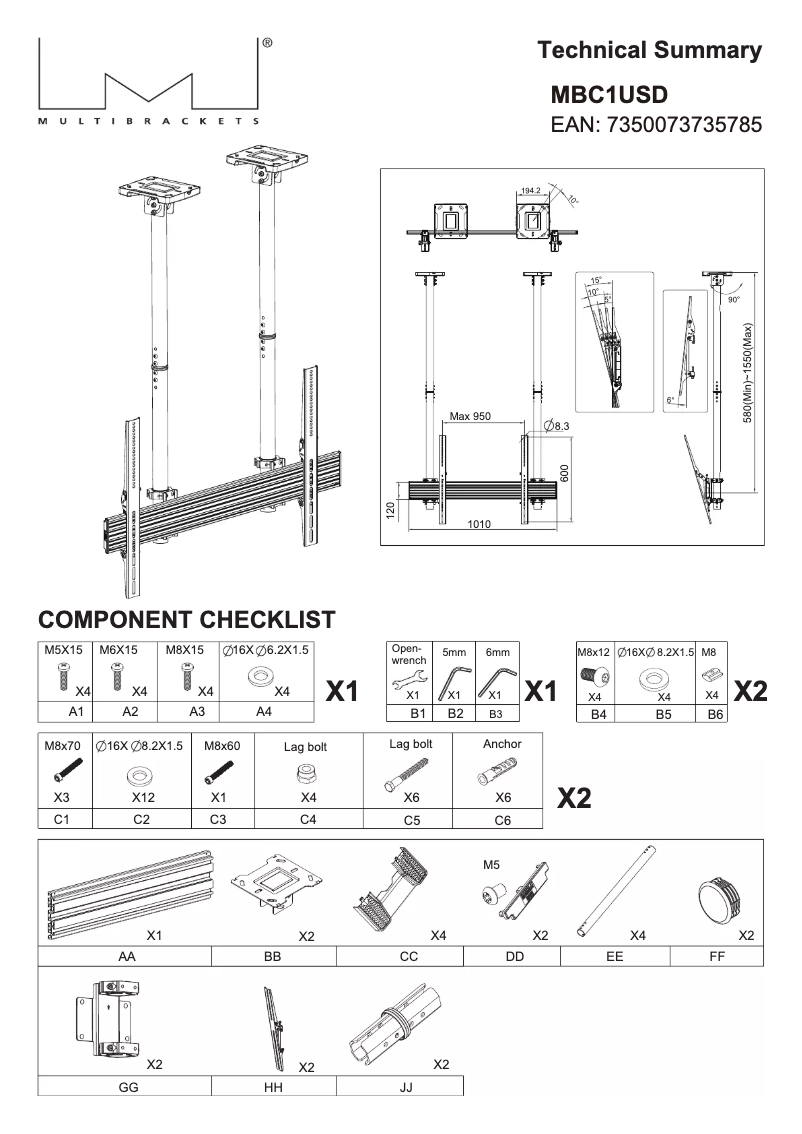 Page n°1 - Manuel utilisateur Multibrackets MBC1USD