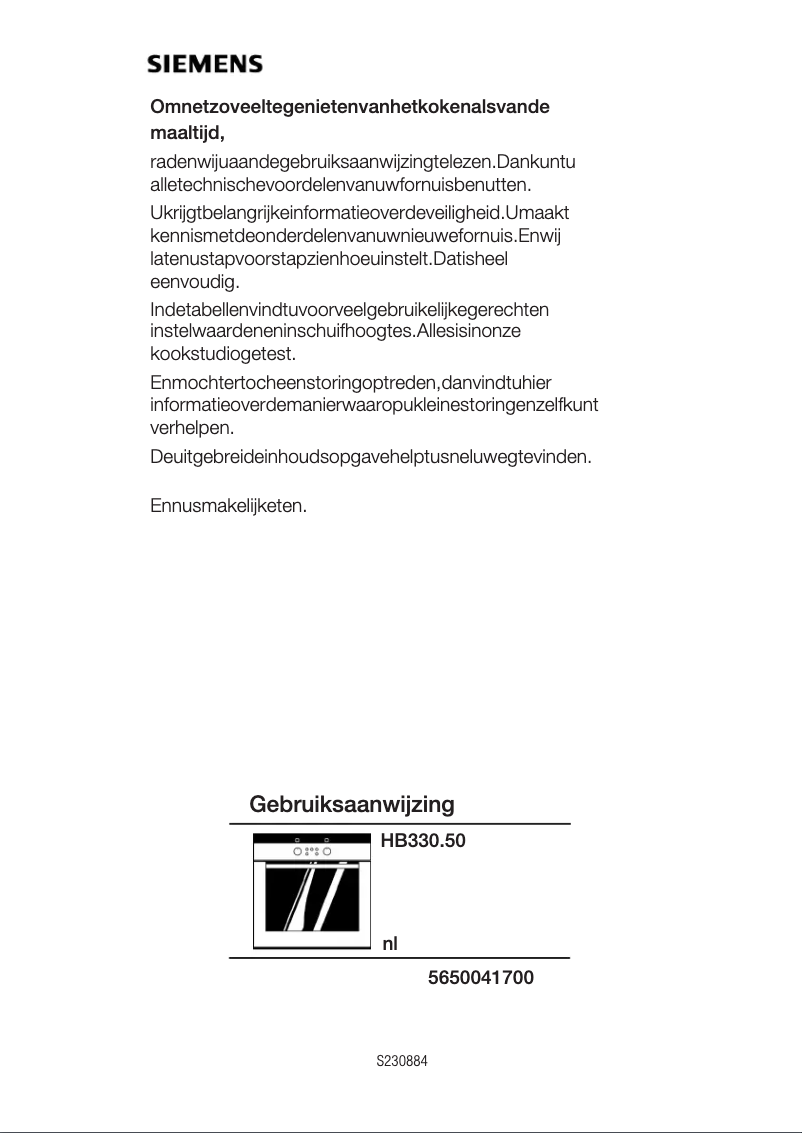 Page 1 de la notice Manuel utilisateur Siemens HB330650S