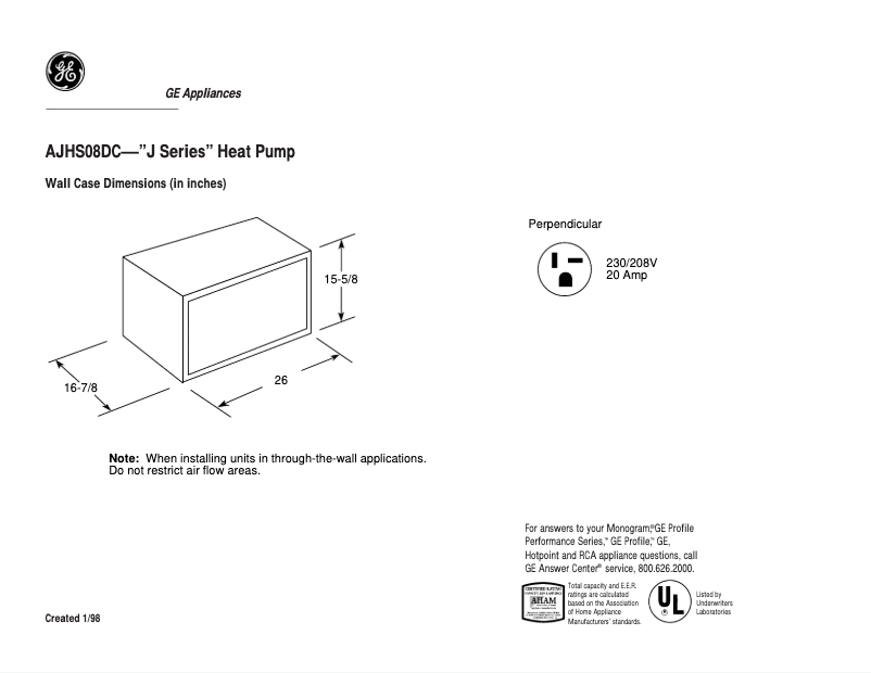 Página 1 del manual Ficha técnica GE AJHS08DC