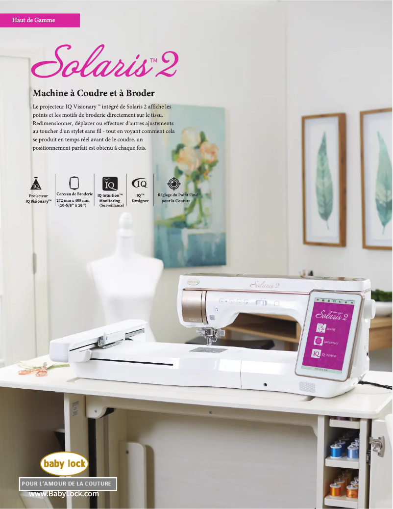 Page 1 of the manual Technical Sheet Baby Lock Solaris 2