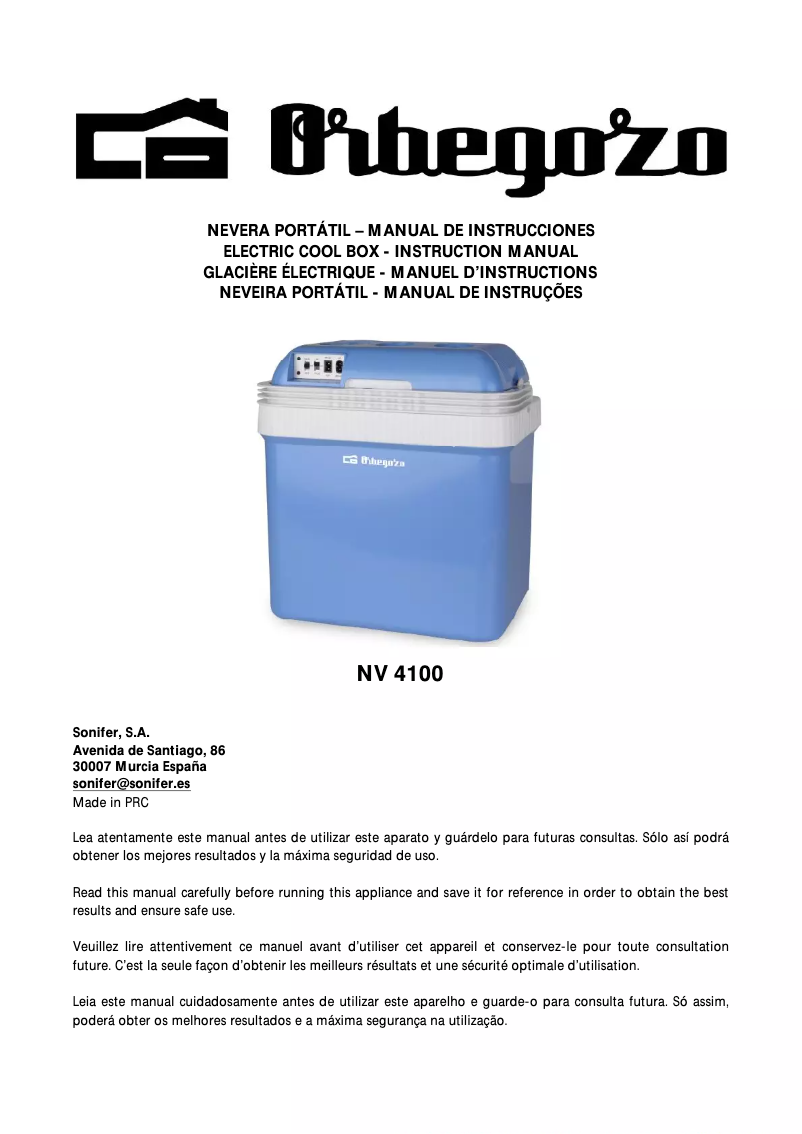 Page n°1 - Manuel utilisateur Orbegozo NV 4100