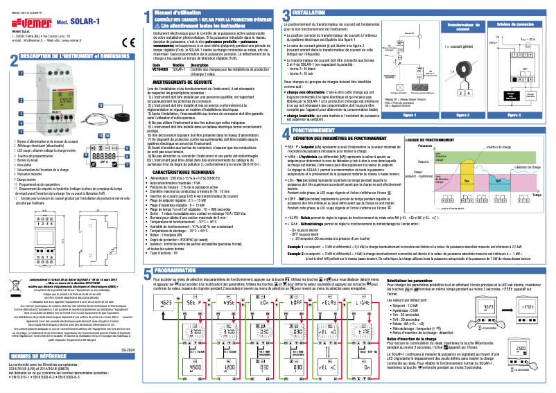 Page n°1 - Manuel utilisateur Vemer SOLAR-1