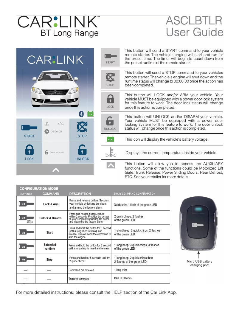 Image de la première page du manuel de l'appareil Code Alarm ASCLBTLR Carlink