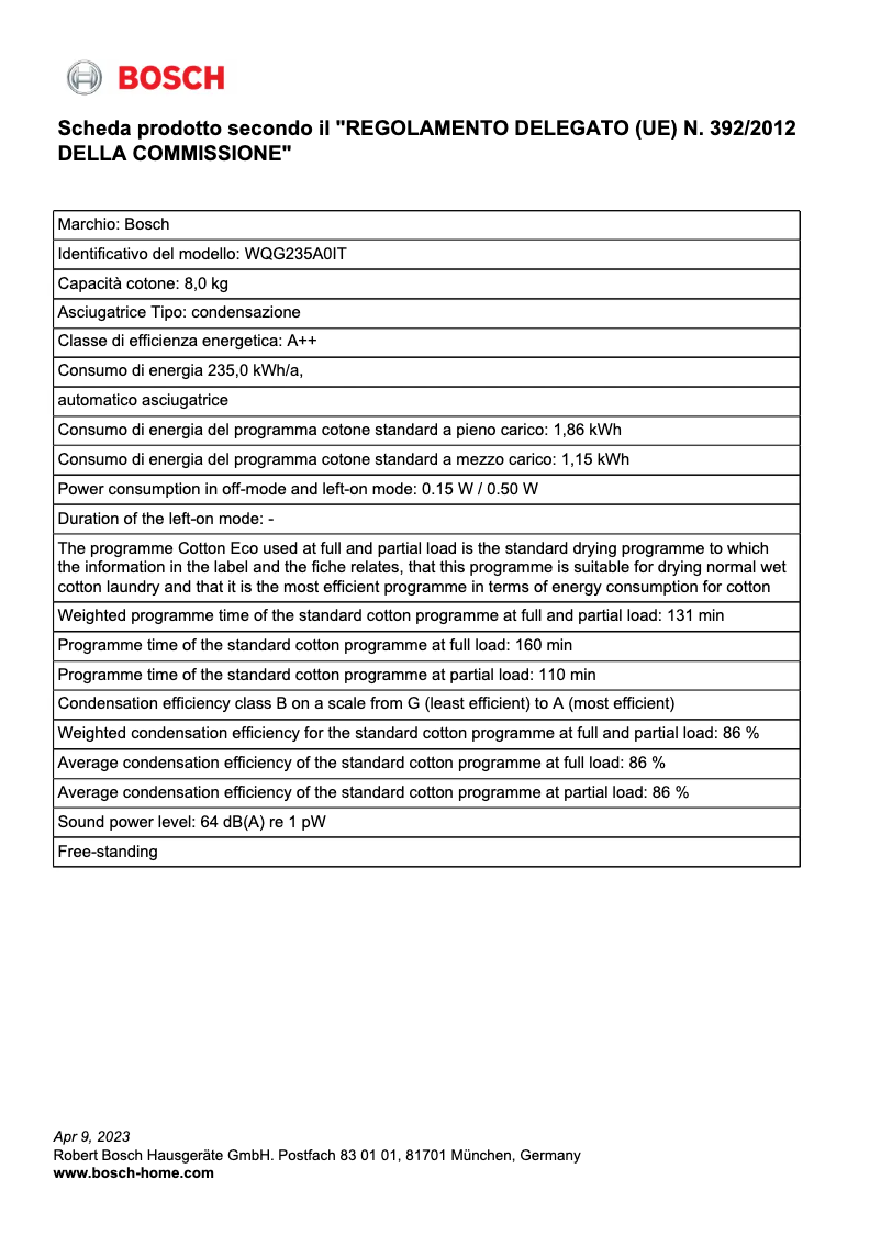 Image de la première page du manuel de l'appareil WQG235A0IT
