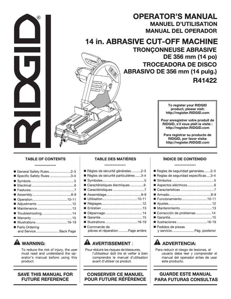 Page 1 de la notice Manuel utilisateur Ridgid R4142