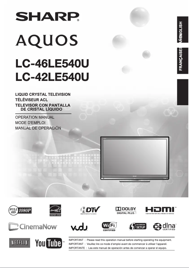 Page 1 de la notice Manuel utilisateur Sharp Aquos LC-46LE540U