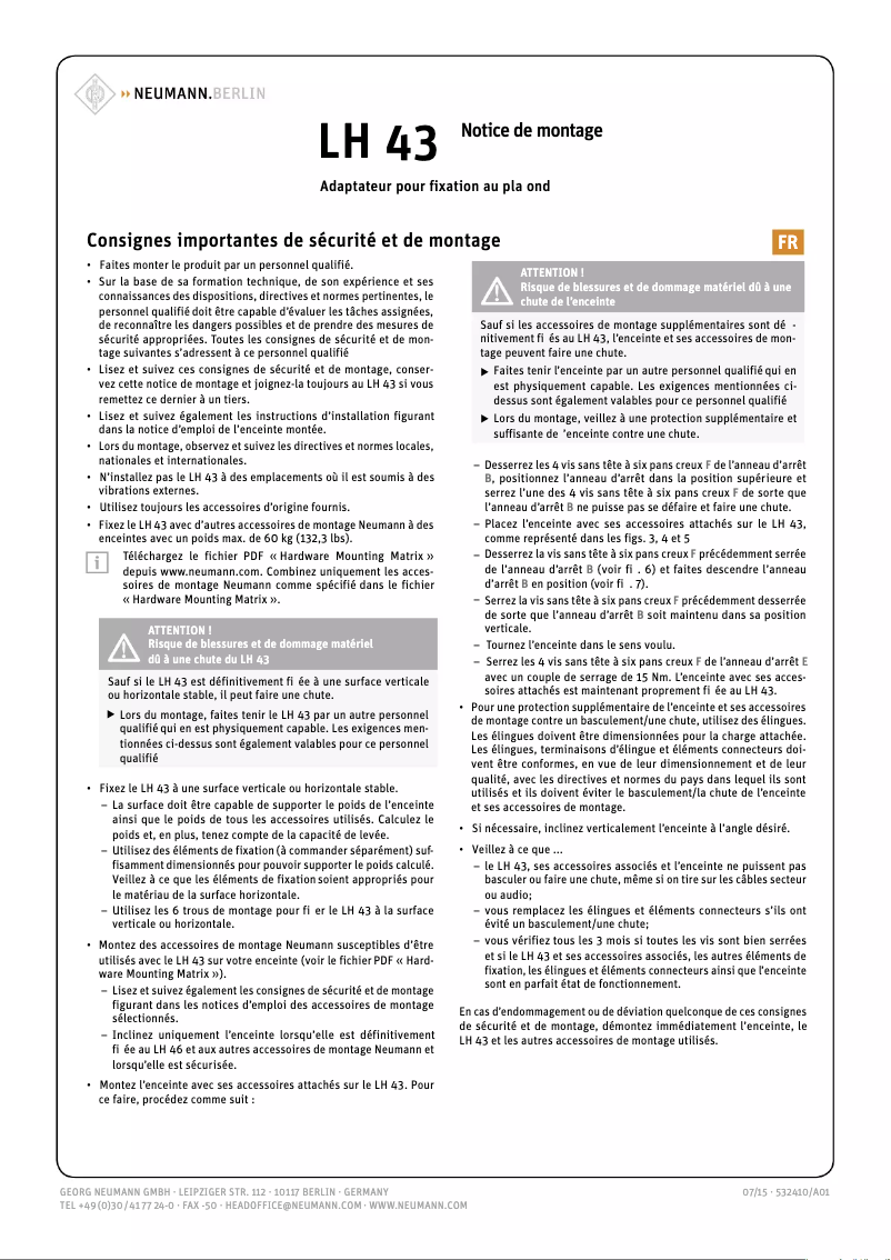 Page 1 de la notice Guide de démarrage rapide Neumann LH 32